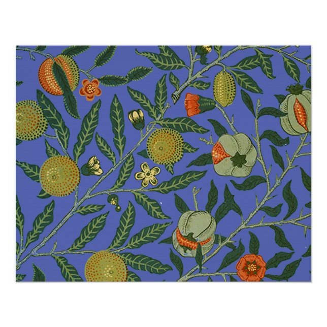 Pôster Papel de Parede Colorido Romã Azul William Morris (Frente)