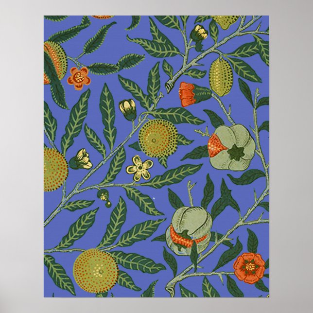 Poster Papel de Parede Colorido Romã Azul William Morris (Frente)