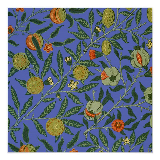 Pôster Papel de Parede Colorido Romã Azul William Morris (Frente)