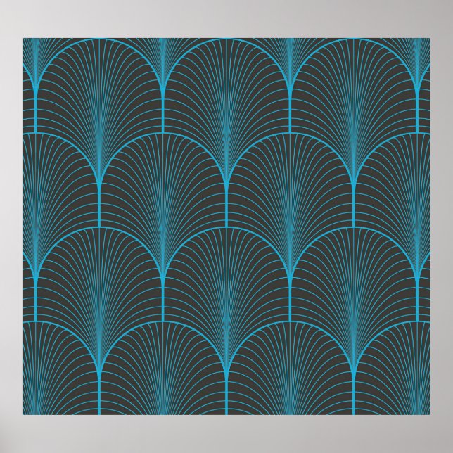 Poster Papel de parede da Art deco: padrão preto e azul (Frente)