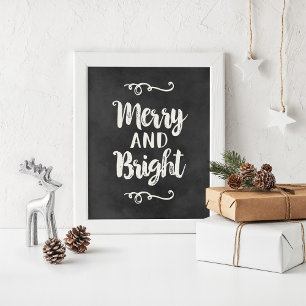 Poster Papel de Parede de Lousa Preta de Natal Alegre e B