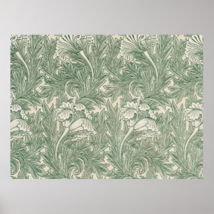 Poster papel de parede de tulipa têxtil verde william mor