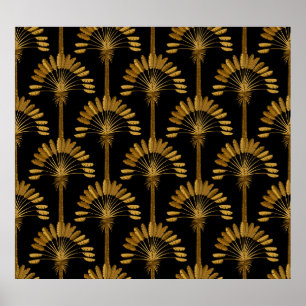 Poster Papel de parede Dourado e preto com padrão floral