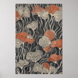 Poster Papel de Parede Floral Abstrato Neutro - Vintage
