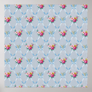 Poster Papel de parede floral do vintage do rosa bonito