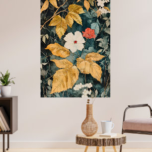 Poster Papel de parede floral, padrão floral estilo botân