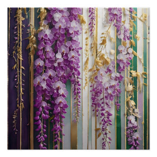 Pôster Papel de Parede Florido Violeta Dourado Wisteria