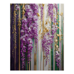 Pôster Papel de Parede Florido Violeta Dourado Wisteria