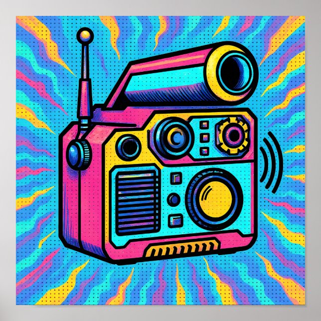 Poster Papel de Parede Pop com Padrão Digital Abstrato co (Frente)