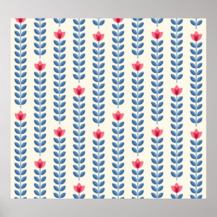 Poster Papel de parede retrô geométrico escandinavo flora