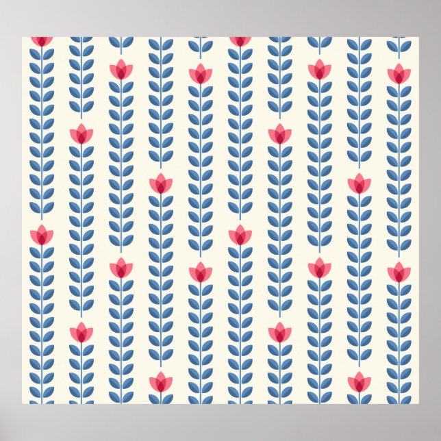 Poster Papel de parede retrô geométrico escandinavo flora (Frente)