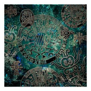Pôster Papel de poster asteca dos azuis (Semi-Brilho)