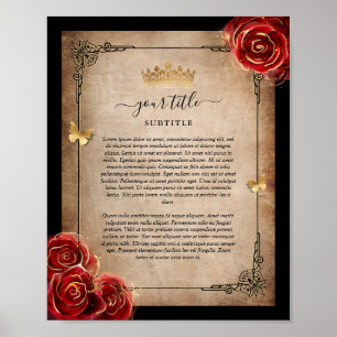 Poster Papel Pergaminho Real Preto Dourado Rosa Vermelho 