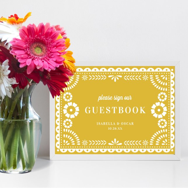 Poster Papel Picado Amarelo Quente Sinal de Guestbook (Criador carregado)