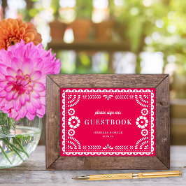Poster Papel Picado Rosa Quente Sinal de Guestbook