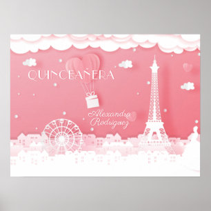 Poster Papel Rosa Paris Quinceañera