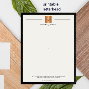 Poster Papel timbrado monogramado moderno preto dourado