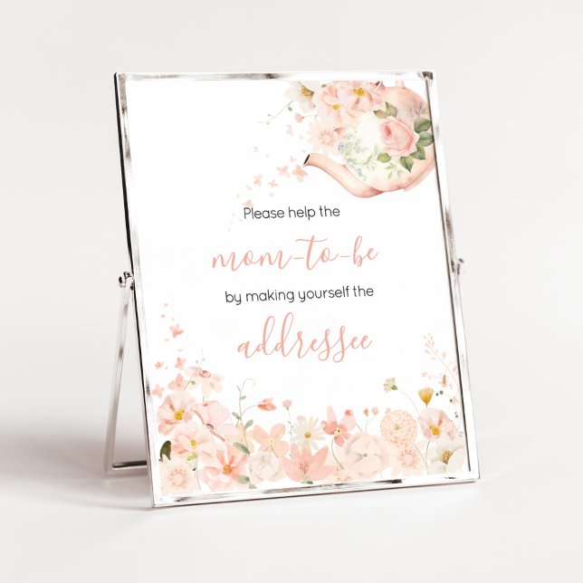Poster Papelaria de Envelope de Chá Floral Rosa para Dois (Pink Floral Tea for Two Baby Shower Envelope Station Sign)