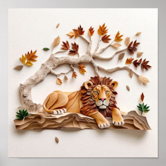 Poster Paper Quilling Lion Poster, Kids Room, Nursery. 