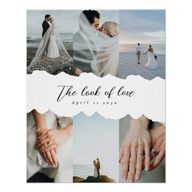 Pôster Paper Style Wedding Customizable Photo Collage (Frente)