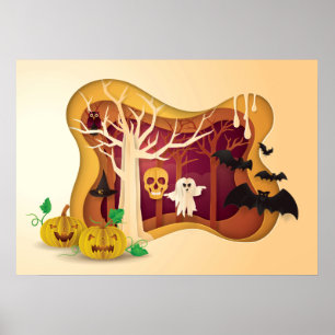 Poster Papercut Ghost & Skull