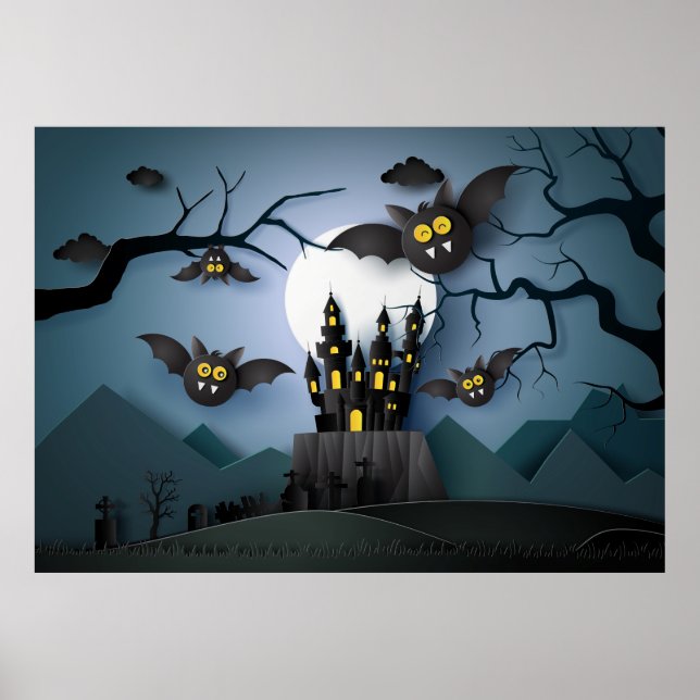 Poster Papercut Haunted Castle e Bats (Frente)
