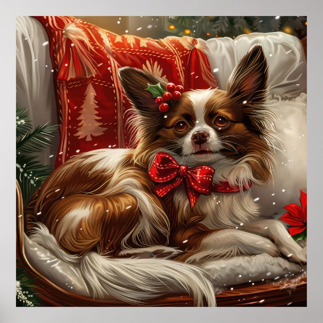 Poster Papillon Cão Natal Festivo (Frente)