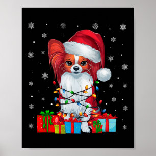Poster Papillon Dog Ugly Xmas Luzes Papais noeis Papillon