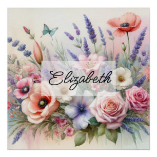 Pôster Papoila rosa floral de cor aquática de verão