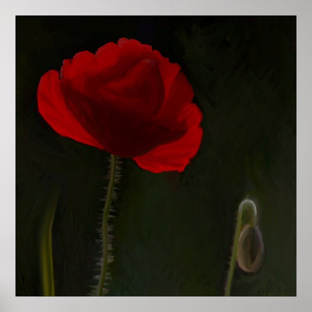 Poster Papoila vermelha brilhante na pintura de fundo esc (Frente)