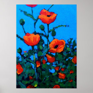 Pôster Papoilas vermelhas brilhantes: Céu azul: Pintura 