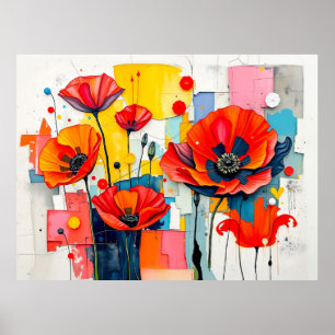 Poster Papoula Vibrante em Estilo Abstrato Moderno