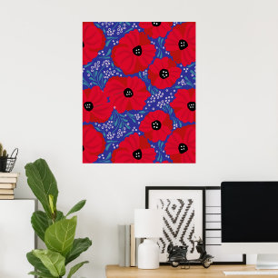 Poster Papoulas em Rosto Ilustrado à Mão Roxo