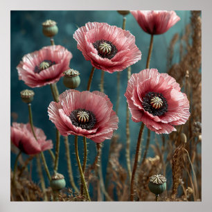 Poster Papoulas Rosa Vibrante em Flor