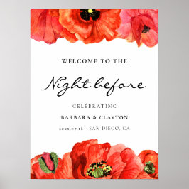 Poster Papoulas vermelhas aquarela Boas-vindas à noite an