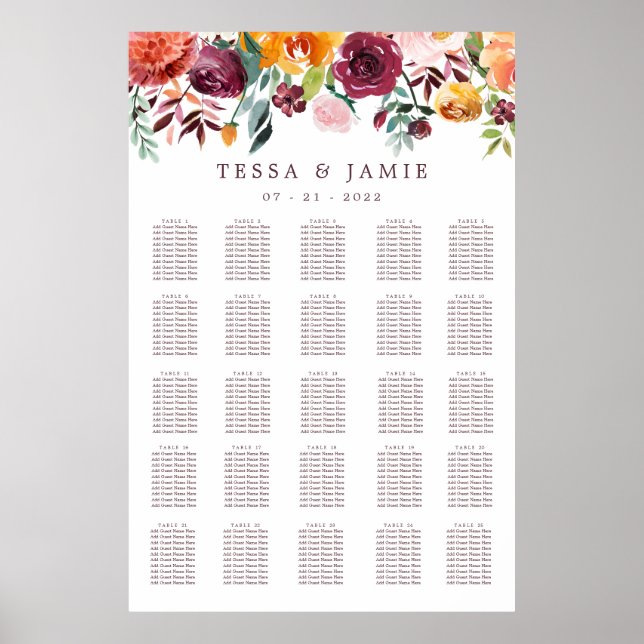 Poster Paprika Burgundy Floral Wedding XL Gráfico (Frente)