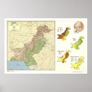 Poster Paquistão detalhou o mapa - 1973