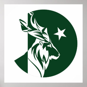 Poster Paquistão Markhor Pakistani National Animal Flag