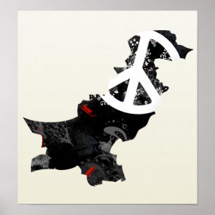 Pôster Paquistão - Trendy Peace Sign com mapa paquistanês