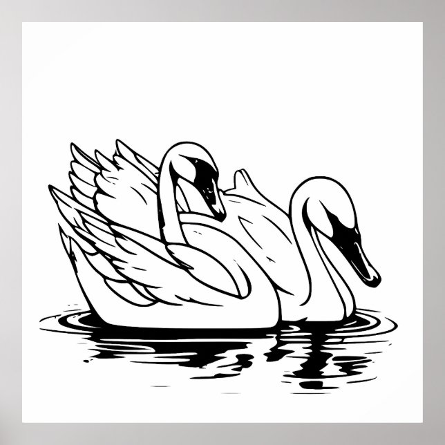 Poster Par Bonito Da Arte Da Linha De Cisne Branco (Frente)