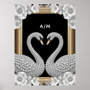 Poster Par de Cisnes de Cristal Símbolo de Amor Eterno