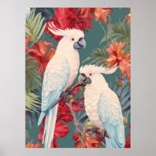 Poster Par de Cockatoas em Flor