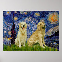 Pôster Par de Golden Retriever 3 - Noite Estrelada