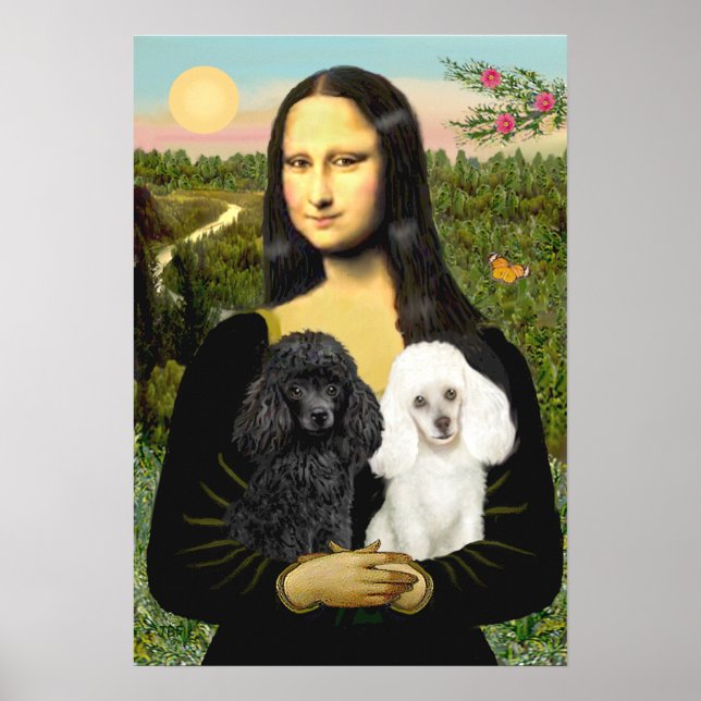 Pôster Par de Poodle (Preto + Branco) - Mona Lisa (Frente)