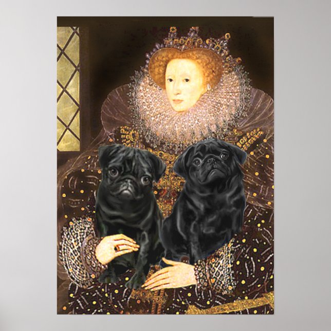 Pôster Par de Pug (preto) - Rainha (Frente)