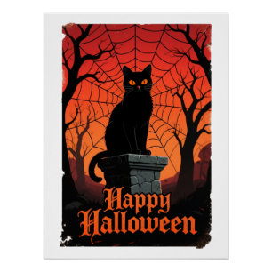 Pôster Par do Dia das Bruxas de Halloween do Gato Negro G