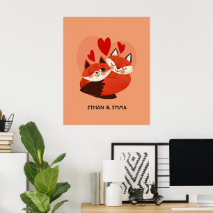 Poster Par Personalizado de Raposas Fofas no Dia dos Namo