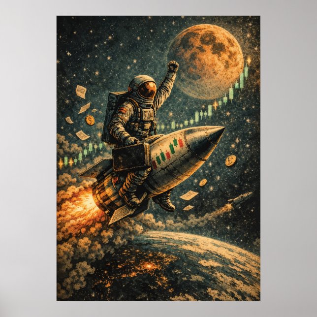 Poster Para a Lua - Trading Astronaut, Forex, Crypto  (Frente)