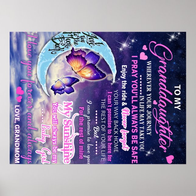 Poster Para a minha neta Butterflies Aniversário, Dotada  (Frente)