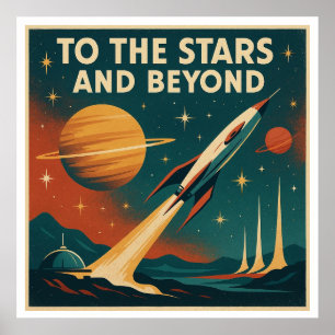Poster "Para As Estrelas E Além" Viagem De Espaço Vintage